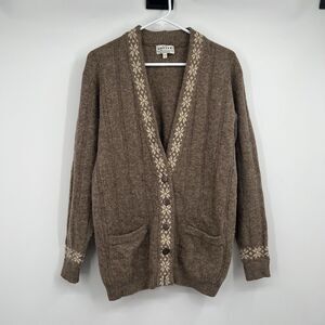 VTG Jaeger Knitwear Cardigan 36” Fair Isle Trim Wool Blend Holiday Preppy Casual